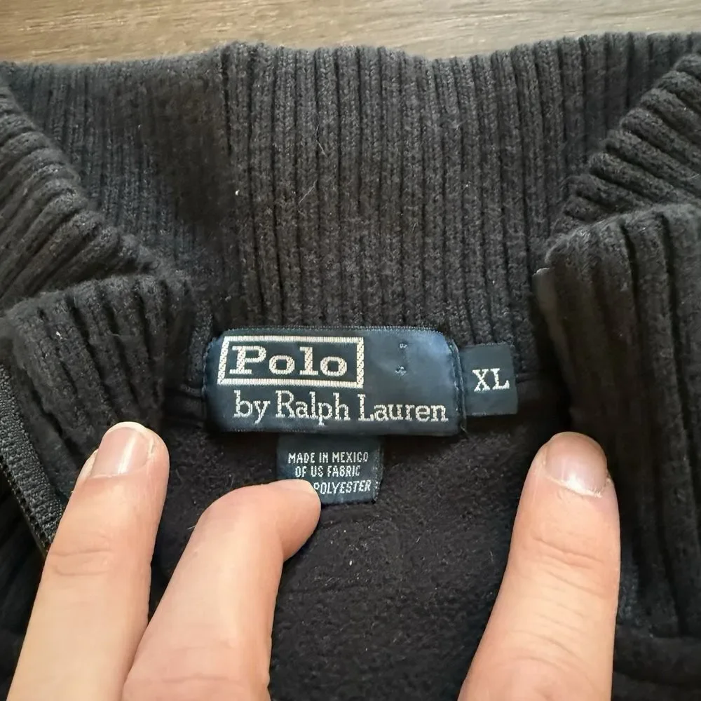 Vintage Polo Ralph Lauren Tech Jacket Black Fleece Crest‎ Zip Mens XL Gorpcore